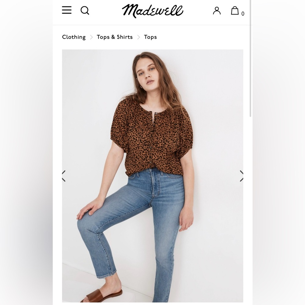 Madewell Ballon sleeve button up top in painted leopard size large